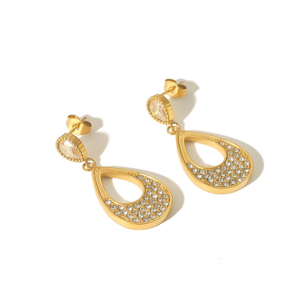 1 Pair Simple Series Classic Geometric Stainless Steel 18K Gold Plated Rhinestone Women's Drop Earrings 